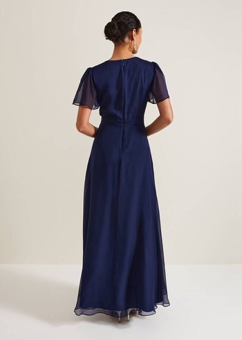 Phase Eight Arwen Silk Dress Navy Australia | DJ8204973